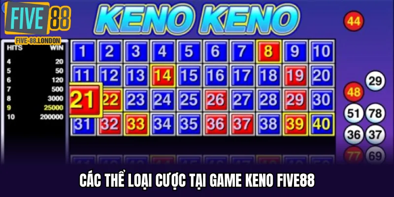 Các thể loại cược tại game keno Five88